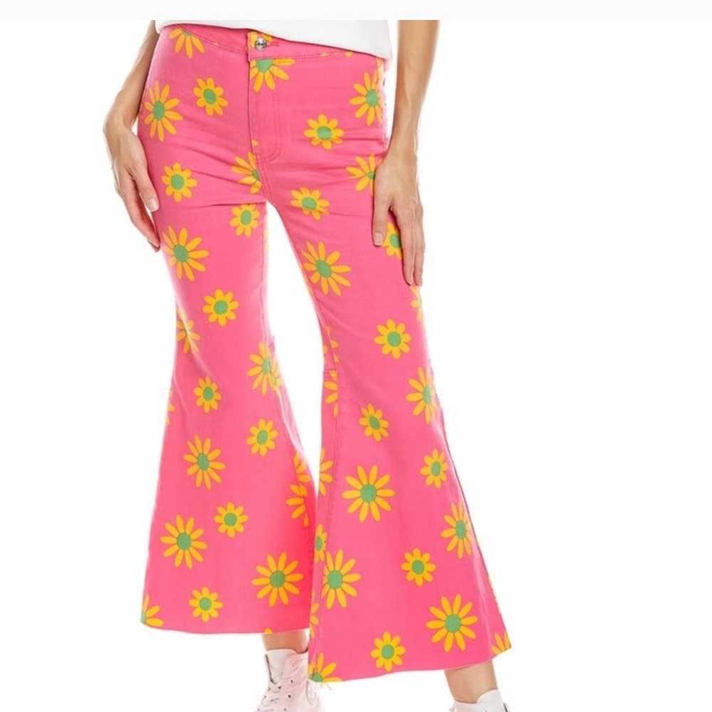 Free People Pink and Yellow Flare Jeans